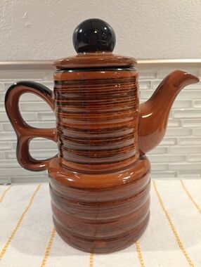 Vtg MCM Brown Stoneware Tea Coffee Pot Japan
